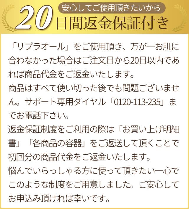 安心してご使用頂きたいから。20日間返金保証付き