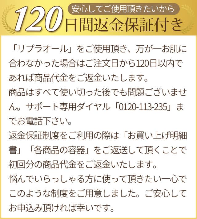 安心してご使用頂きたいから。120日間返金保証付き