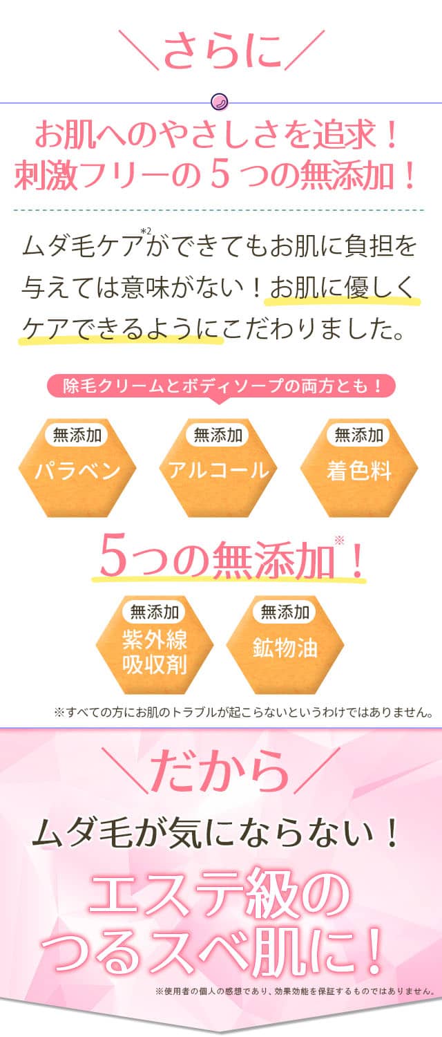 お肌へのやさしさを追求!刺激フリーの5つの無添加!