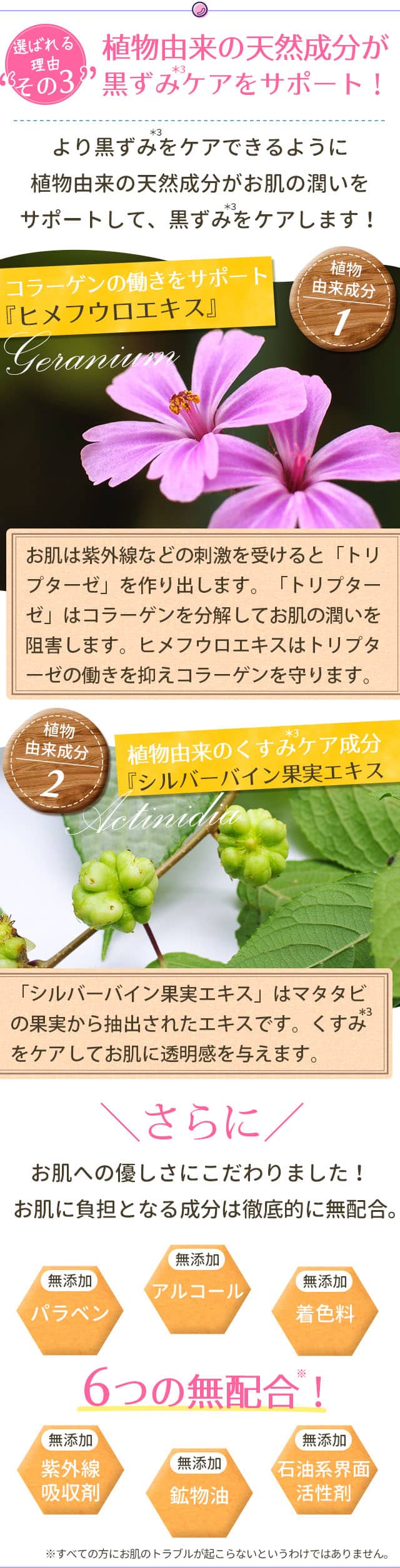 植物由来の天然成分が黒ずみケアをサポート!